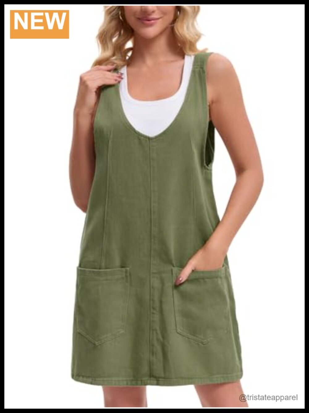 Sleeveless Denim Overall Mini Dress V-Neck Pinafore Casual